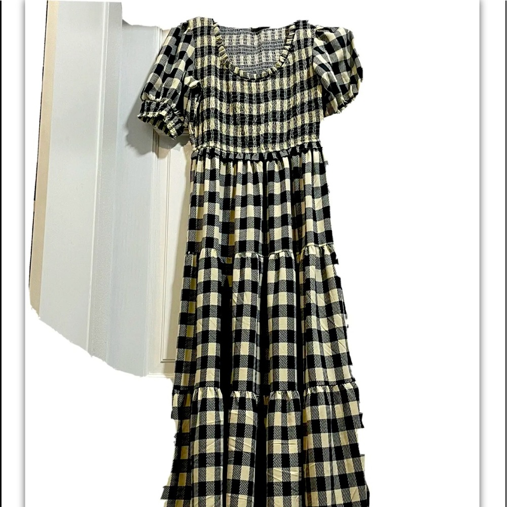 White and blue checkered summer dress